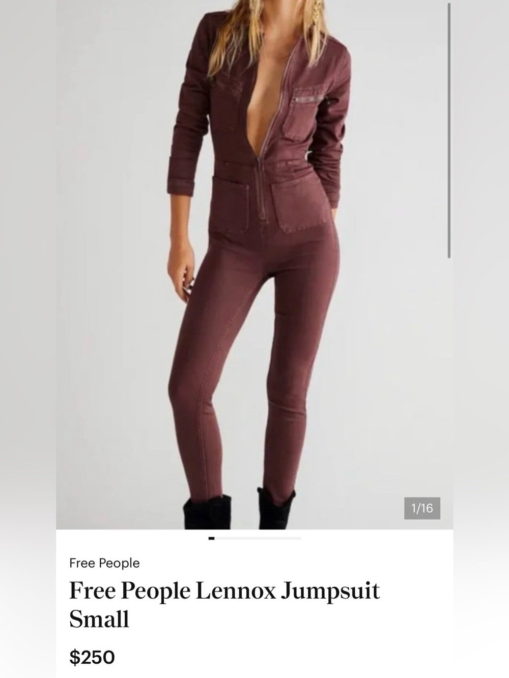 Free People Lennox Utility Style Denim Jumpsuit in Bitter Barks (Size Small) - Picture 4 of 5